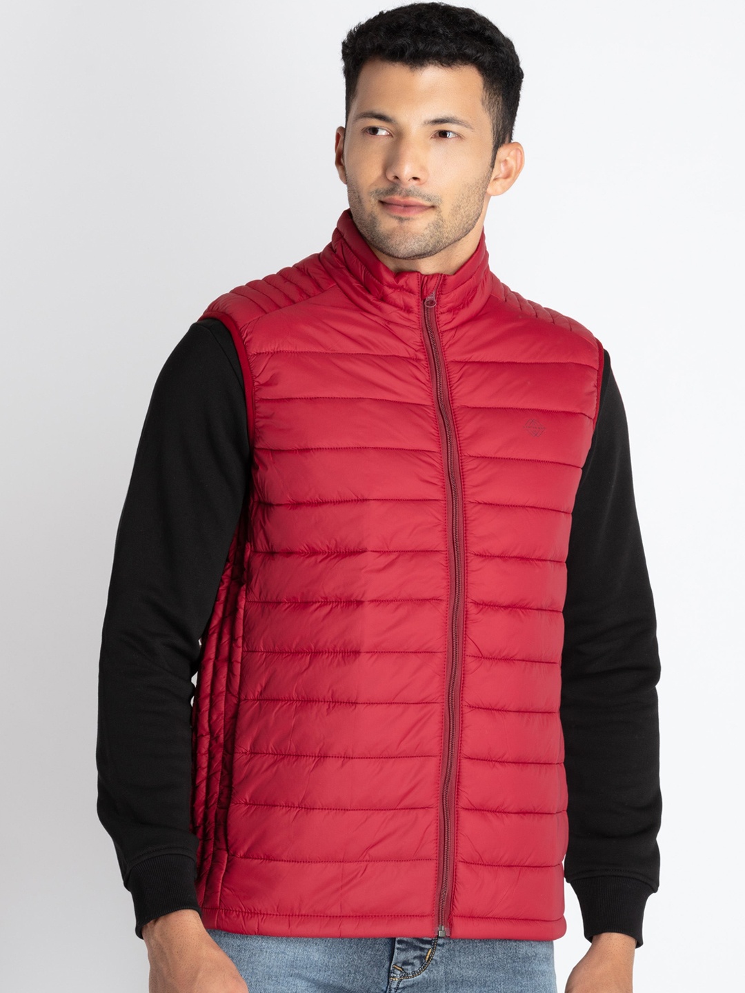 

Status Quo Mock Collar Quilted Jackets, Maroon