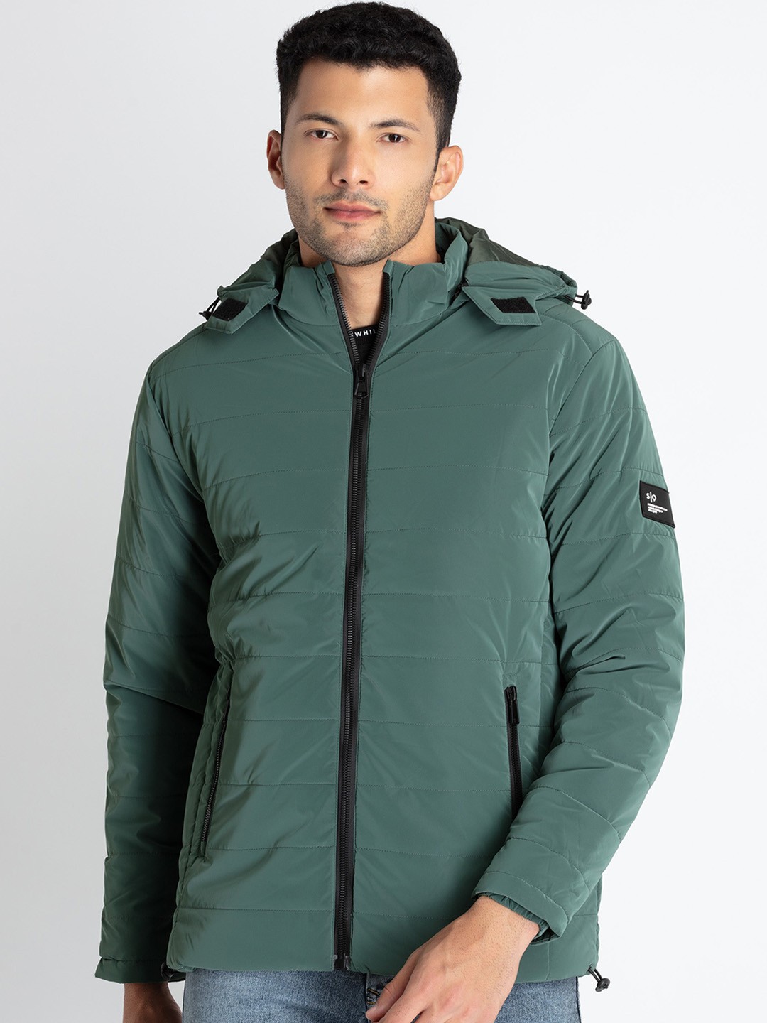 

Status Quo Detachable Hooded Quilted Jacket, Green
