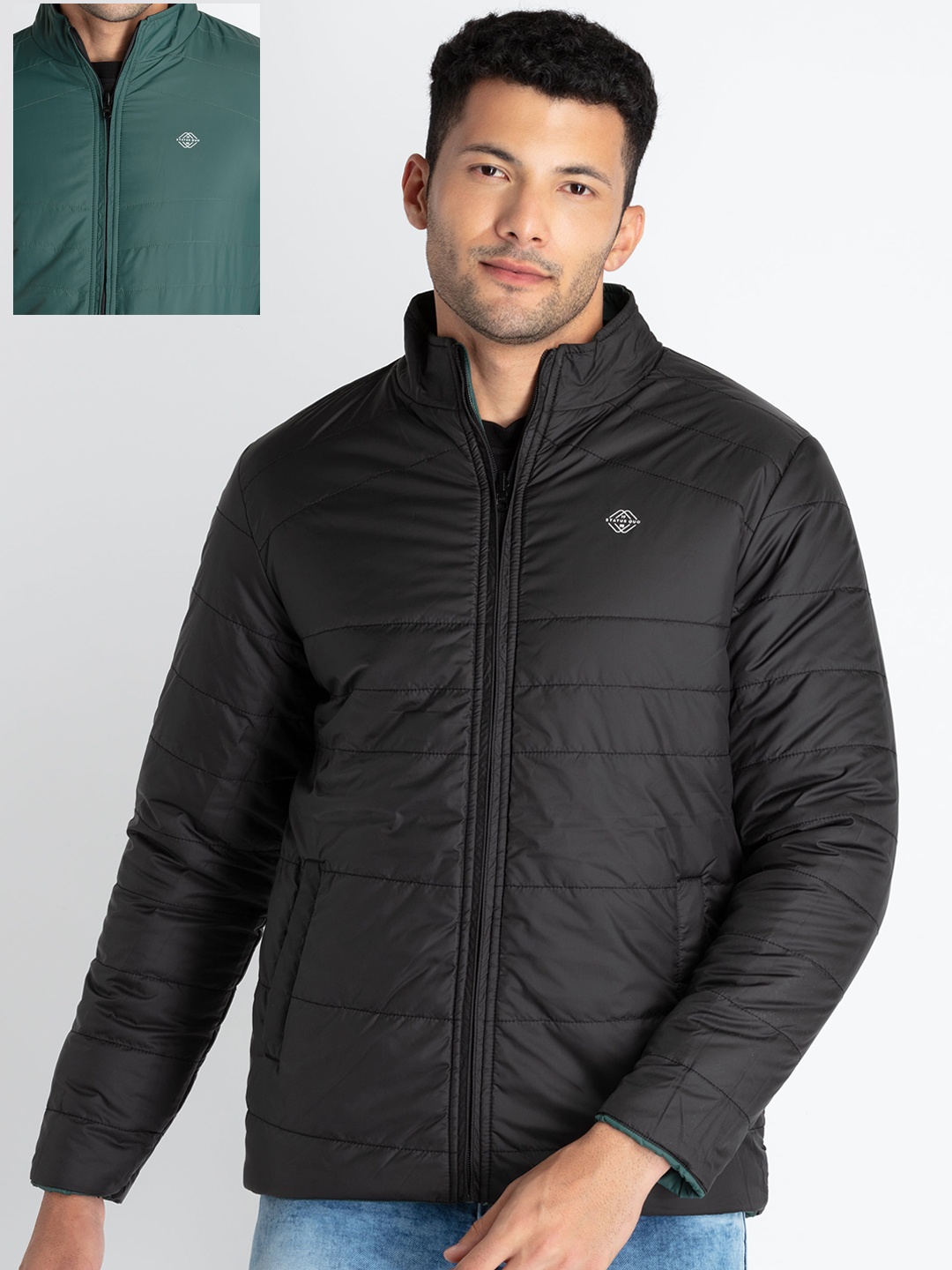 

Status Quo Reversible Mock Collar Padded Jacket, Black