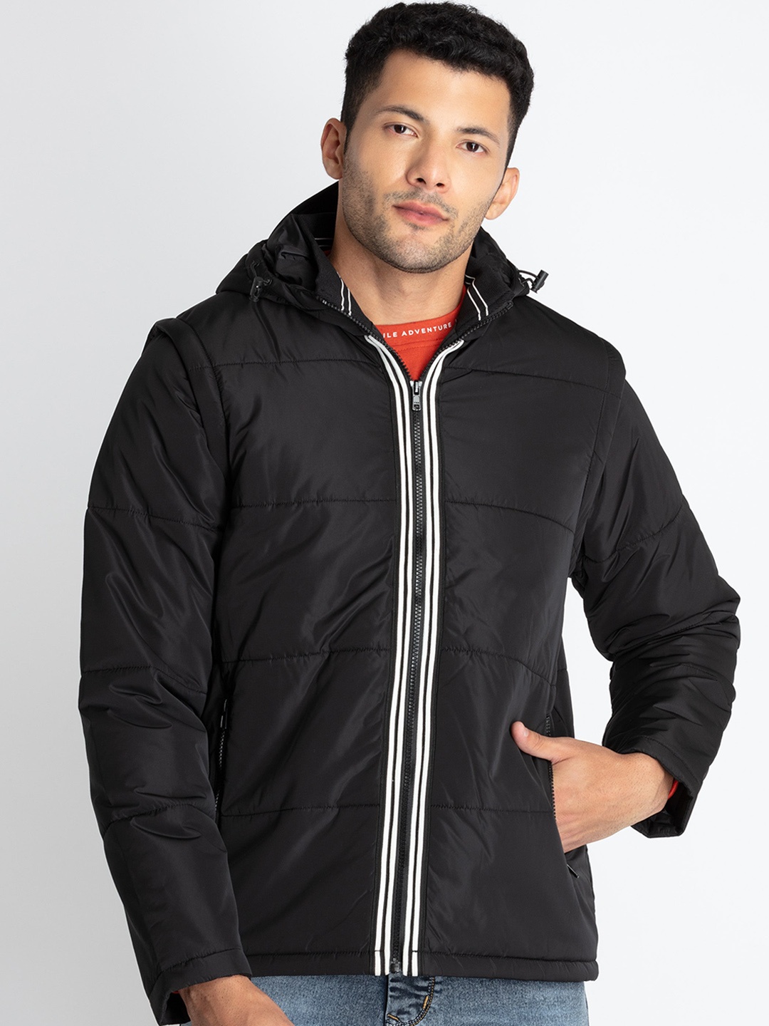 

Status Quo Hooded Padded Jacket With Detachable Sleeves, Black