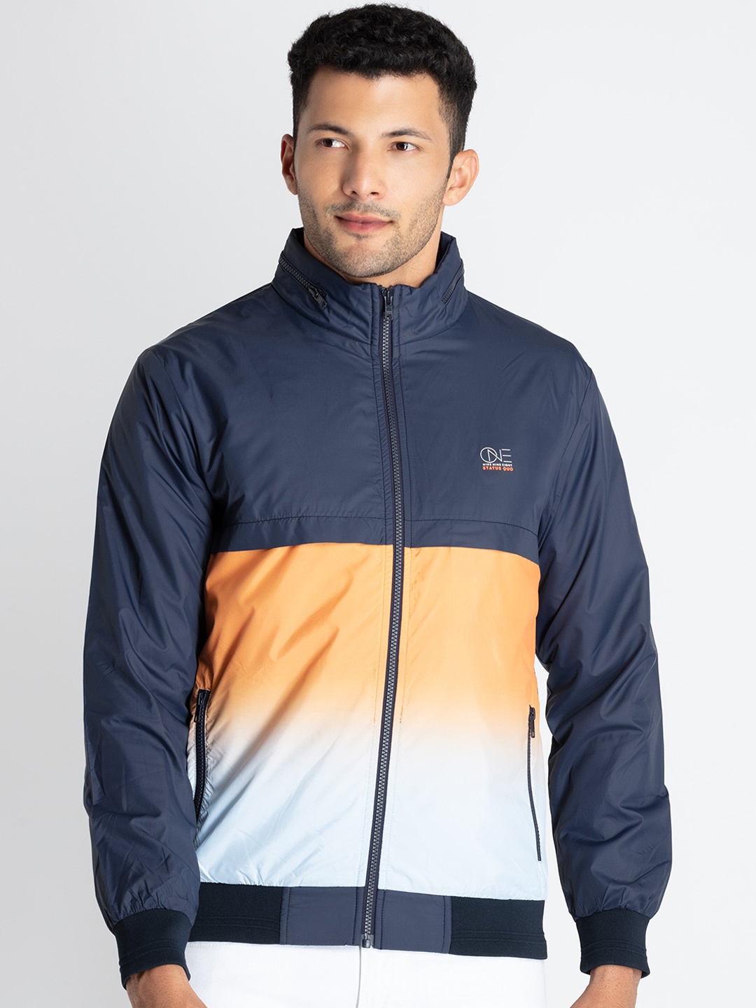 

Status Quo Colourblocked Bomber Jacket, Navy blue