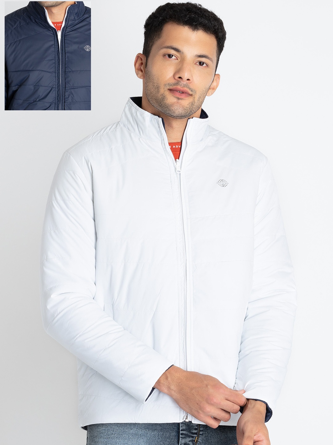 

Status Quo Mock Collar Reversible Bomber Jacket, White