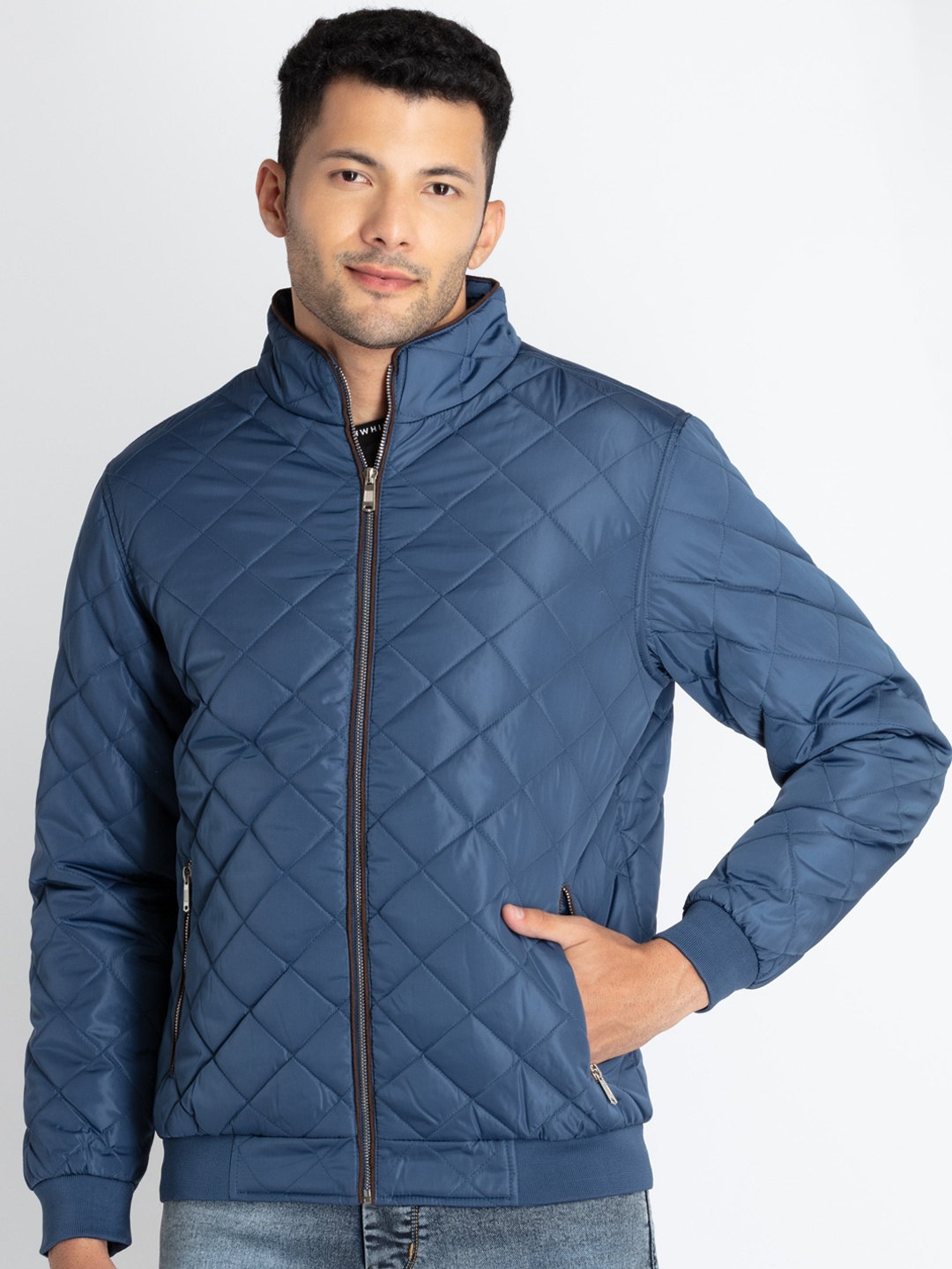 

Status Quo Mock Collar Quilted Jacket, Blue