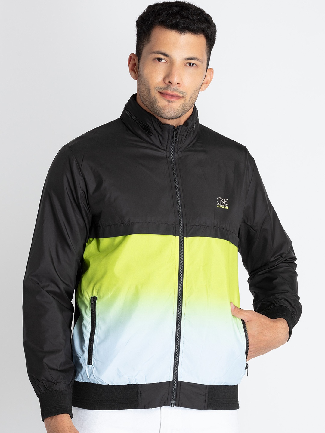 

Status Quo Colourblocked Bomber Jacket, Black
