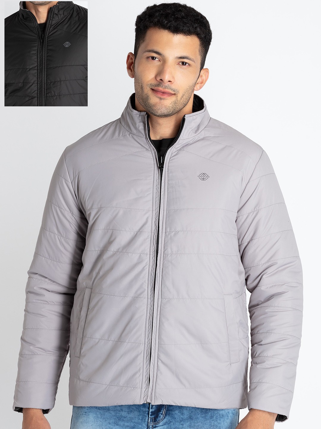 

Status Quo High Neck Reversible Puffer Jacket, Grey