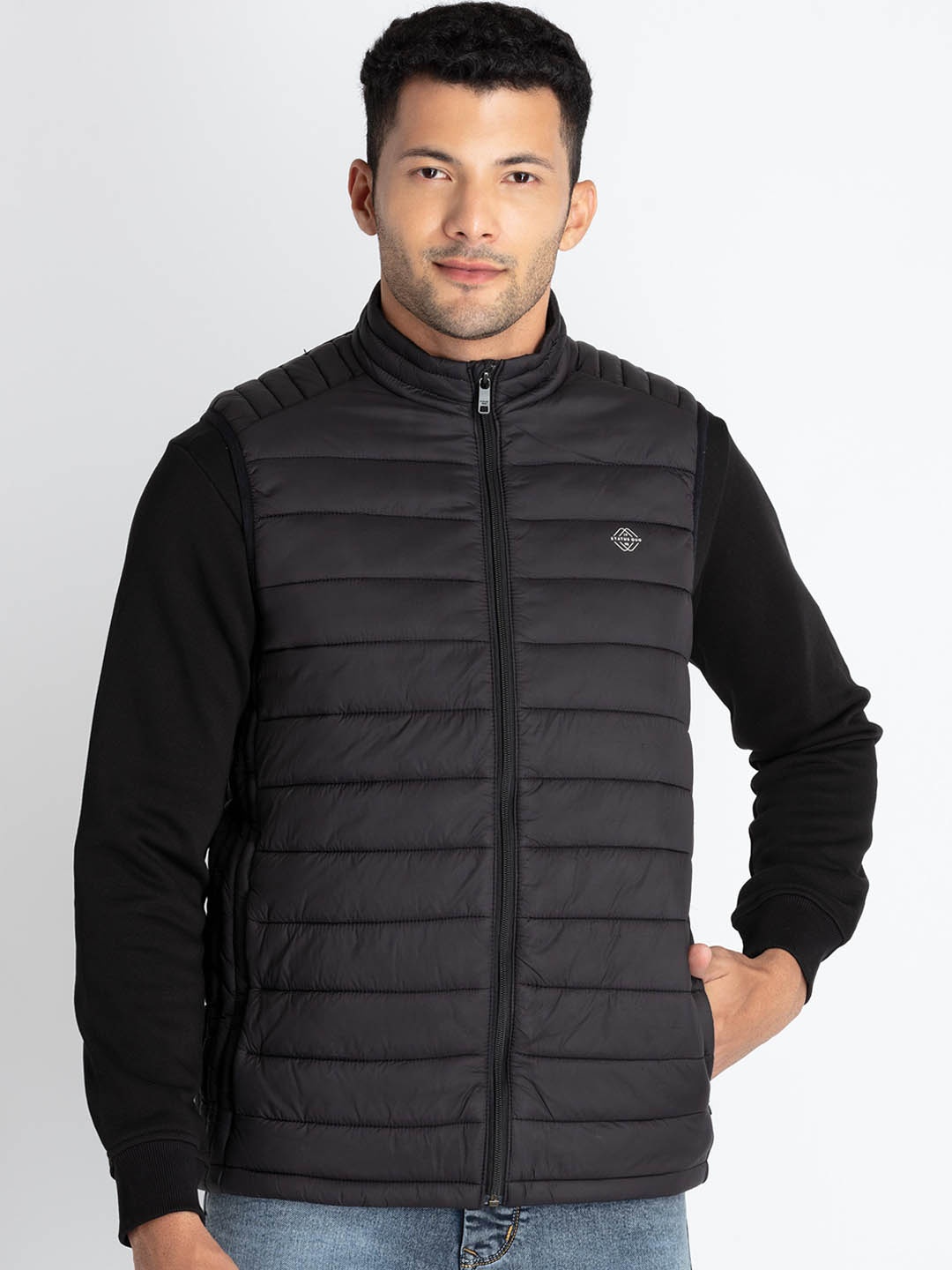 

Status Quo High Neck Sleeveless Puffer Jacket, Black