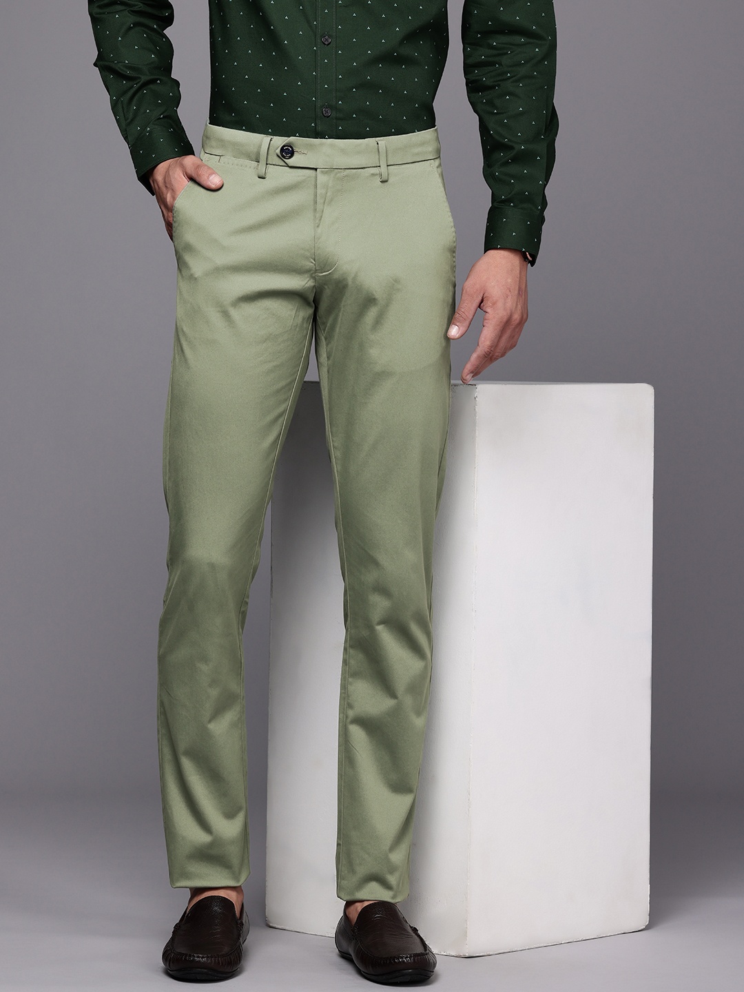 

Allen Solly Men Slim Fit Smart Casual Trousers, Green