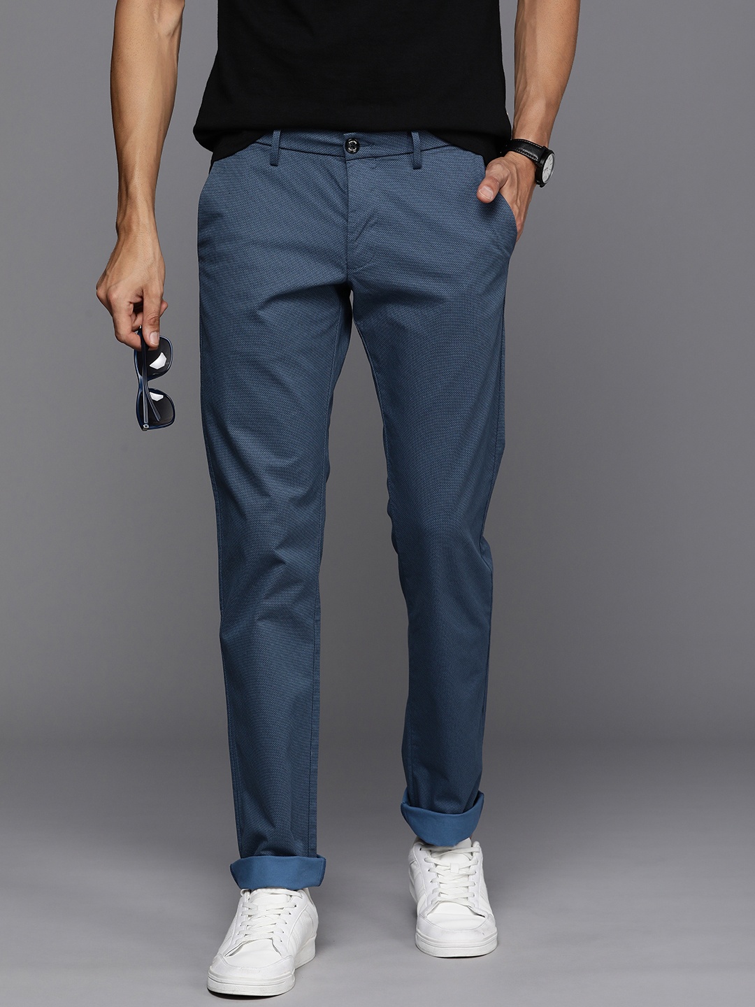 

Allen Solly Men Micro Ditsy Printed Slim Fit Chinos Trousers, Blue
