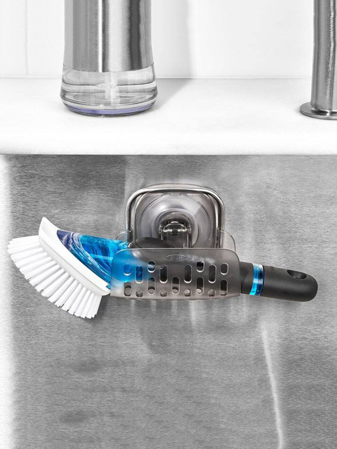 

OXO Grey Stainless Steel Strong Hold Suction Sponge Holder