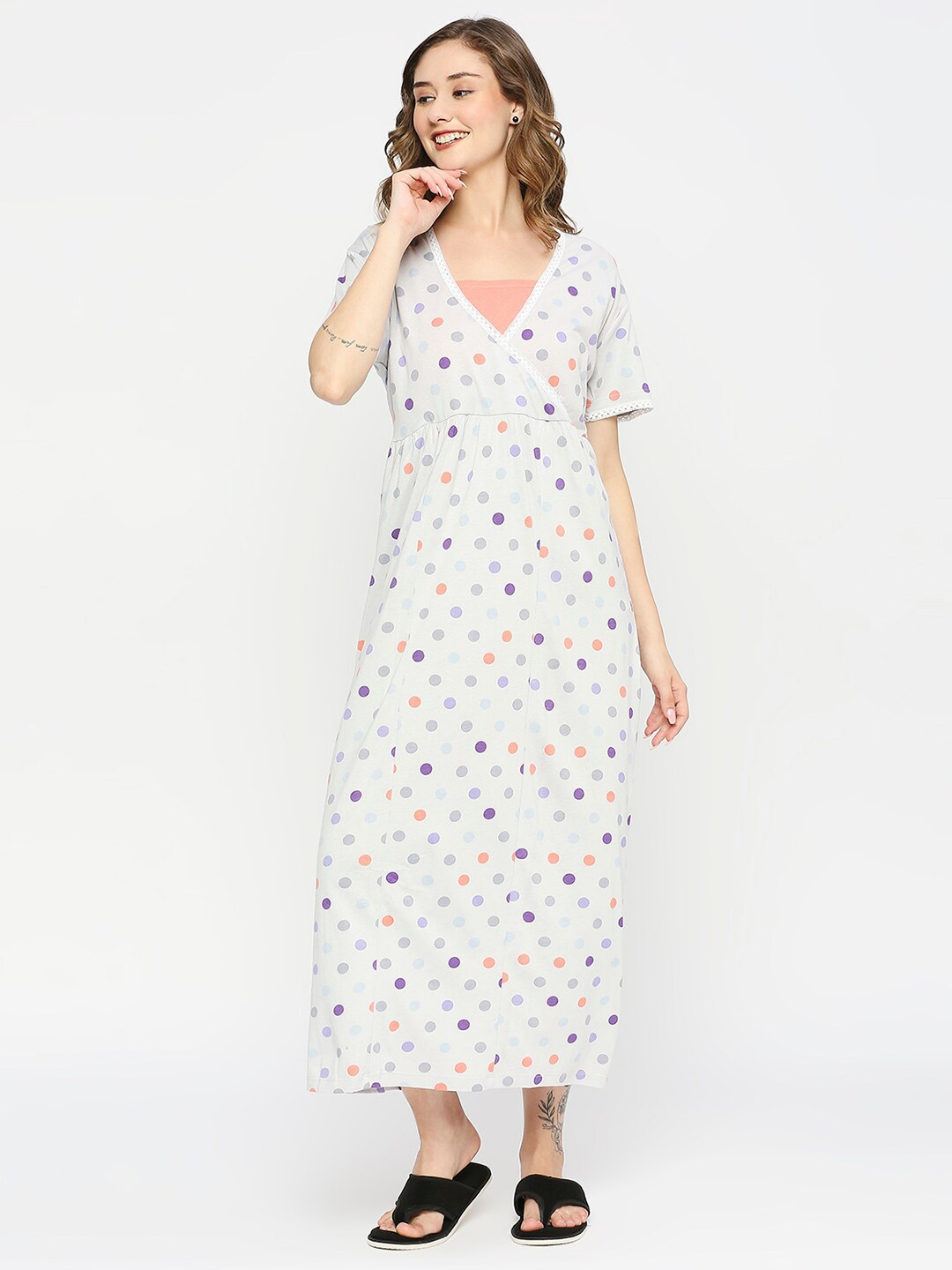 

MeeMee Geometric Printed Maternity Maxi Nightdress, White