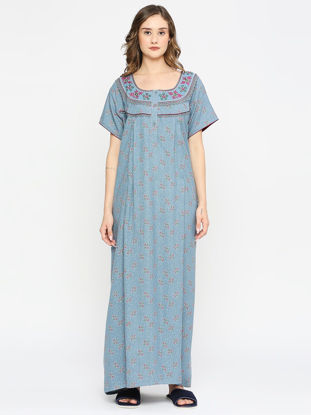 

MeeMee Floral Printed Maternity Maxi Nightdress, Blue
