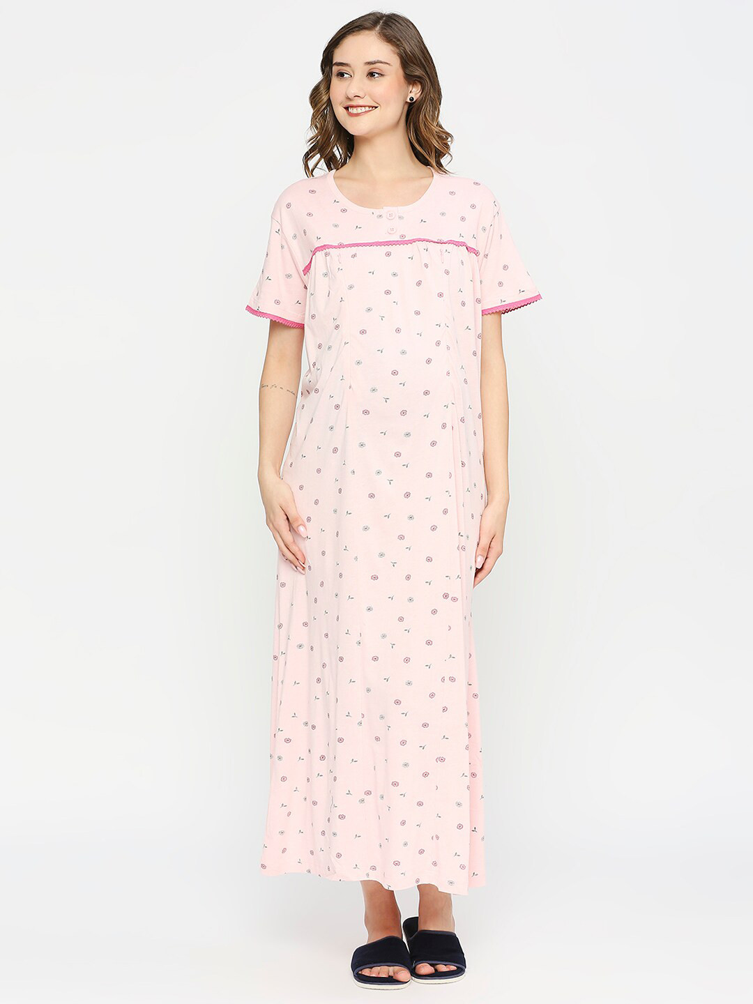 

MeeMee Floral Printed Maxi Maternity Nightdress, Pink