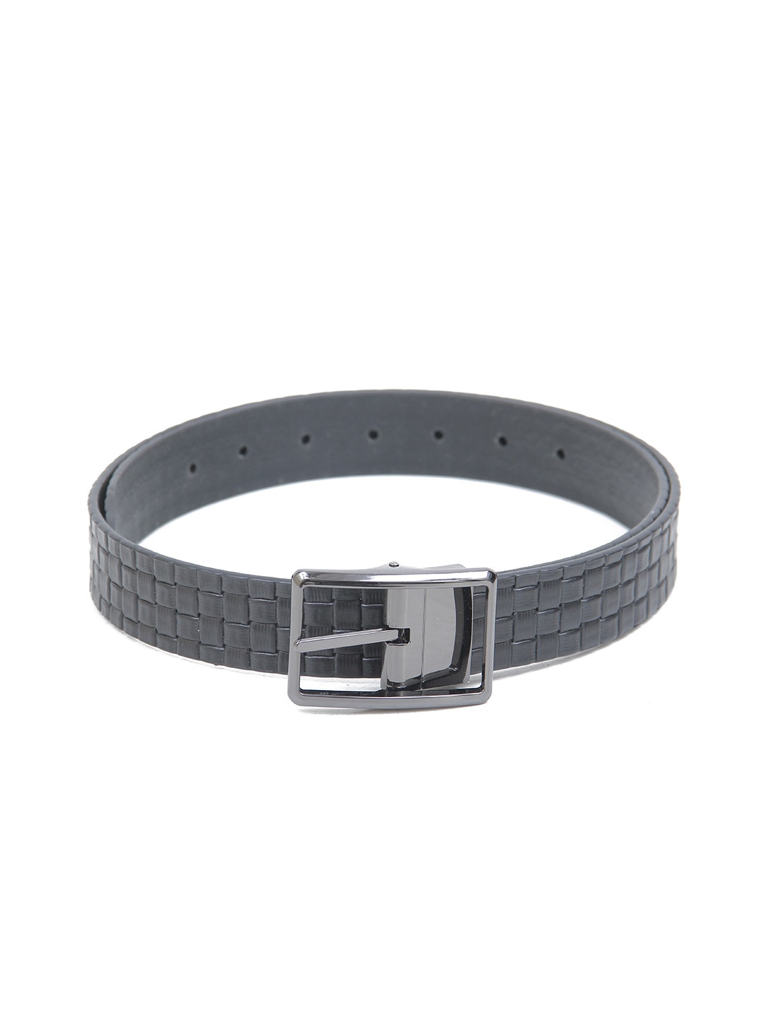 

Calvadoss Men Checked Leather Belt, Black
