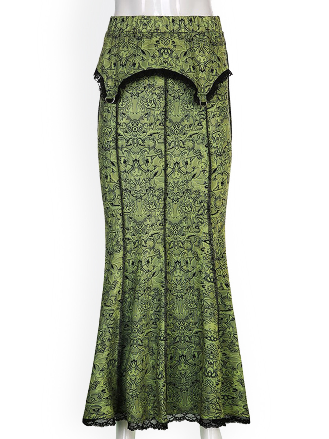 

BoStreet Green & Black Ethnic Printed Trumpet Maxi Skirt