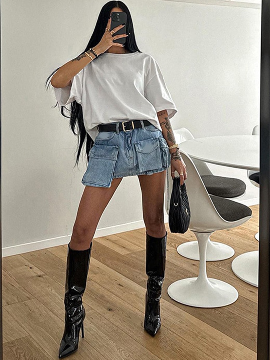 

StyleCast Blue Pocket Detailed A-Line Mini Skirt