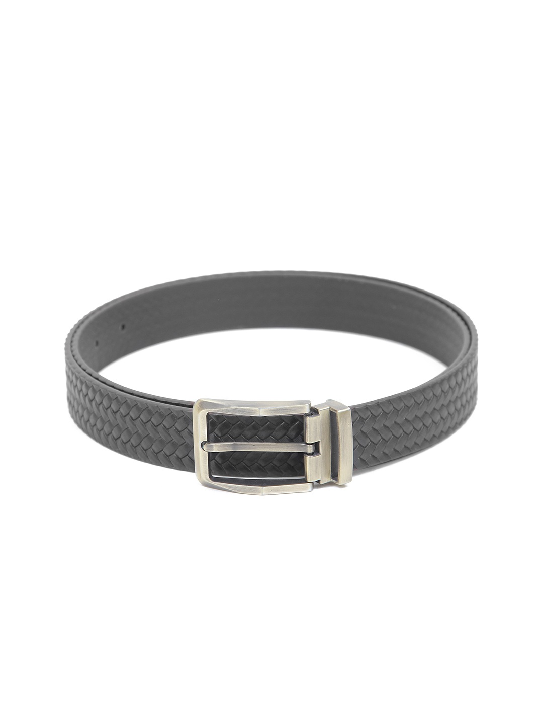 

Calvadoss Men Textured Leather Belt, Grey