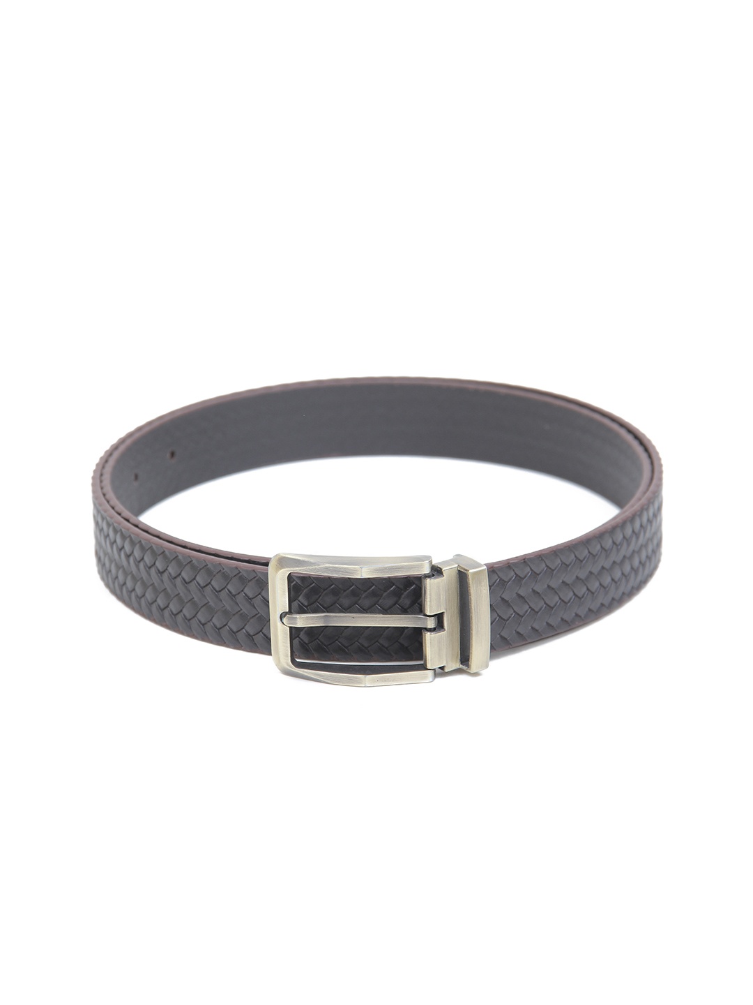 

Calvadoss Men Brown Textured Leather Belt