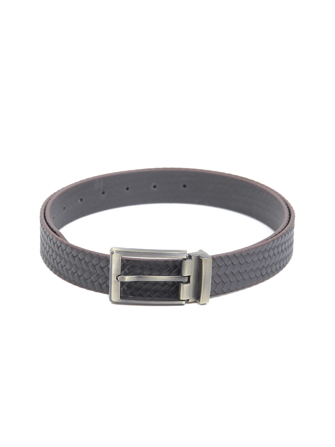 

Calvadoss Men Striped Leather Belt, Brown