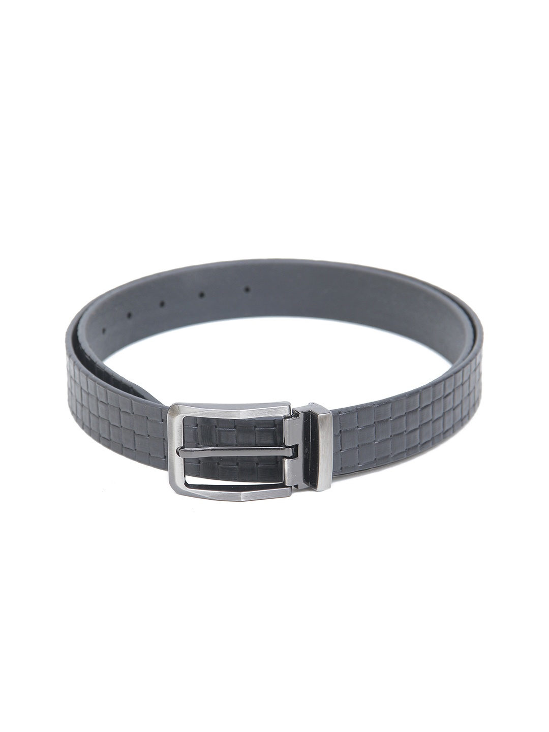 

Calvadoss Men Checked Leather Belt, Black