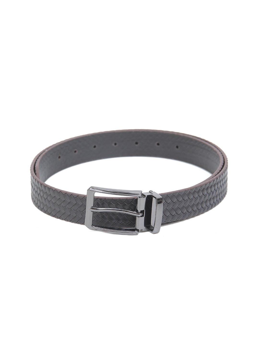 

Calvadoss Men Striped Leather Belt, Brown