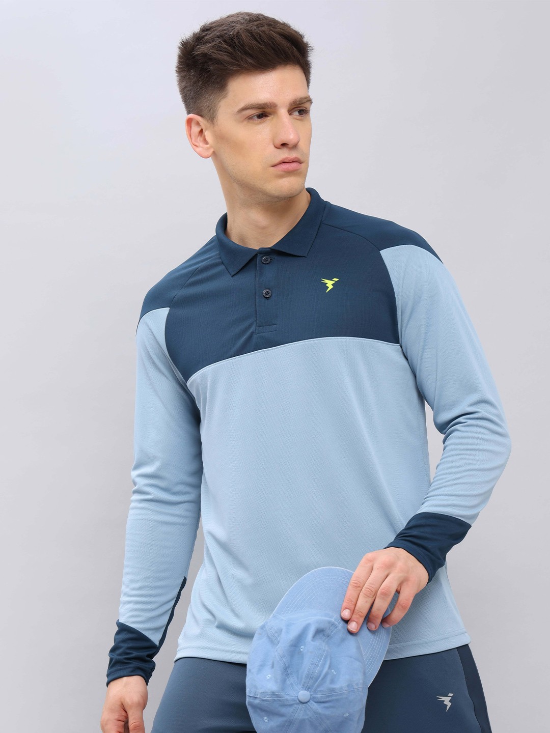 

Technosport Colourblocked Antimicrobial Polo Collar Slim Fit T-shirt, Blue