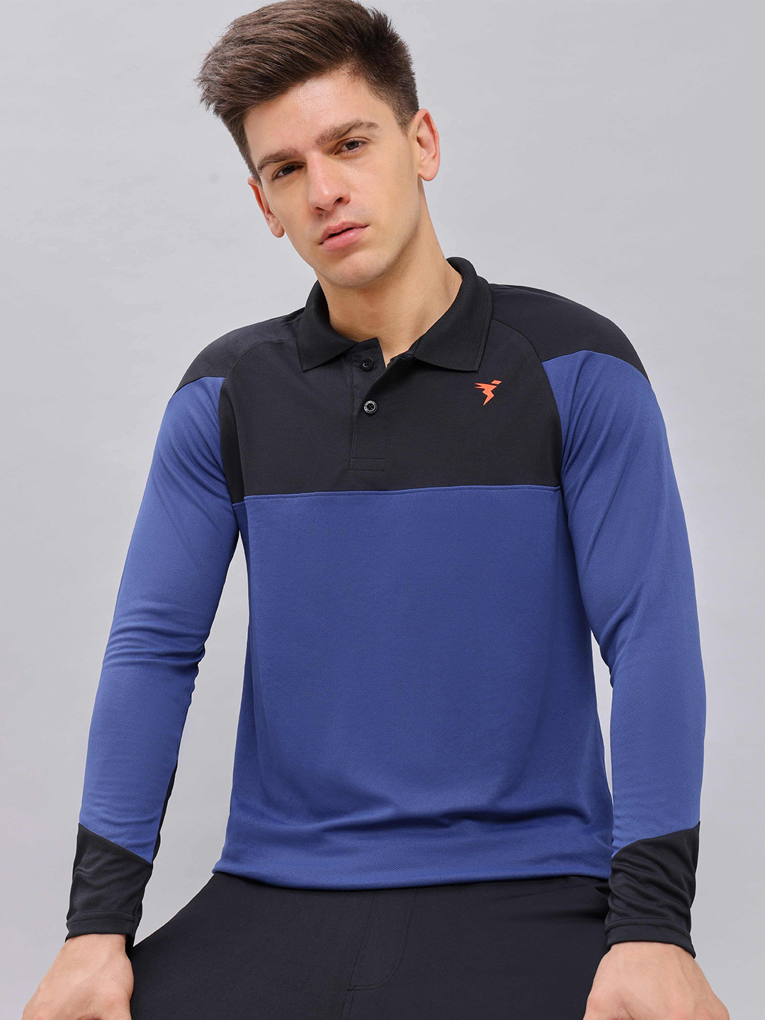 

Technosport Colourblocked Antimicrobial Polo Collar Slim Fit T-shirt, Blue
