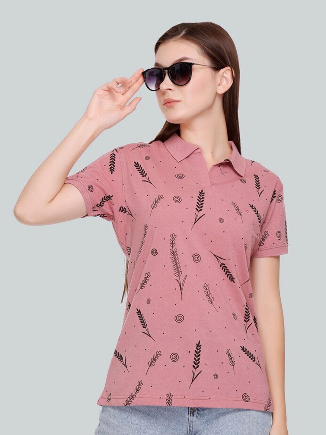 

PLUSH PUSH THE FASHION Conversational Printed Polo Collar Pure Cotton T-shirt, Peach