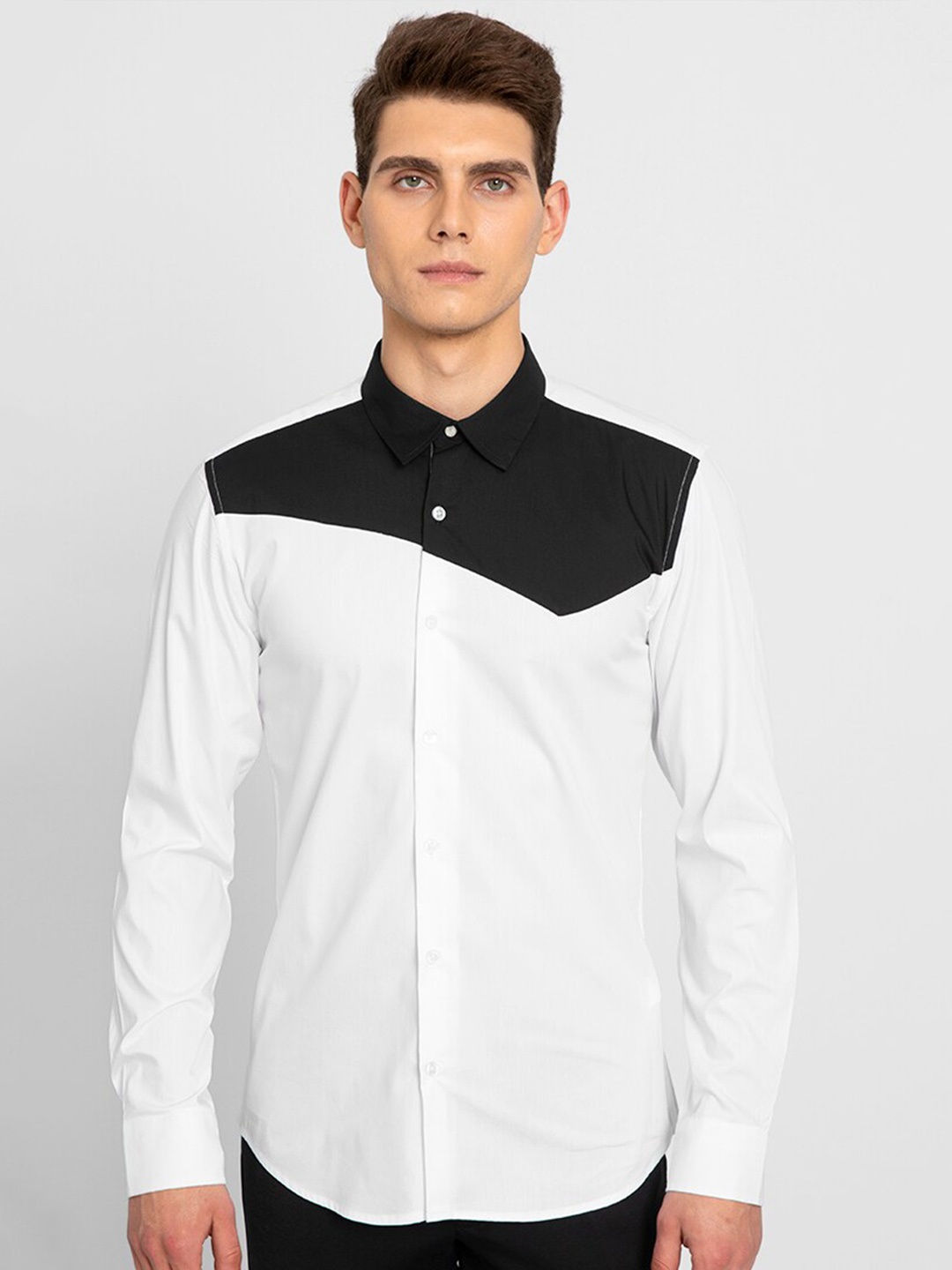 

Snitch Classic Slim Fit Opaque Colourblocked Casual Shirt, White