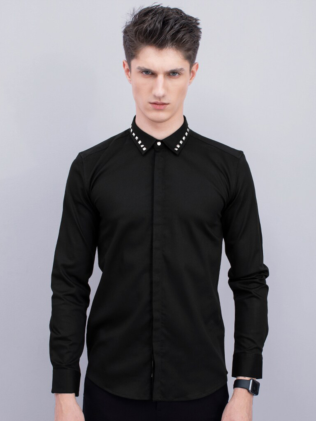 

Snitch Classic Slim Fit Opaque Cotton Casual Shirt, Black