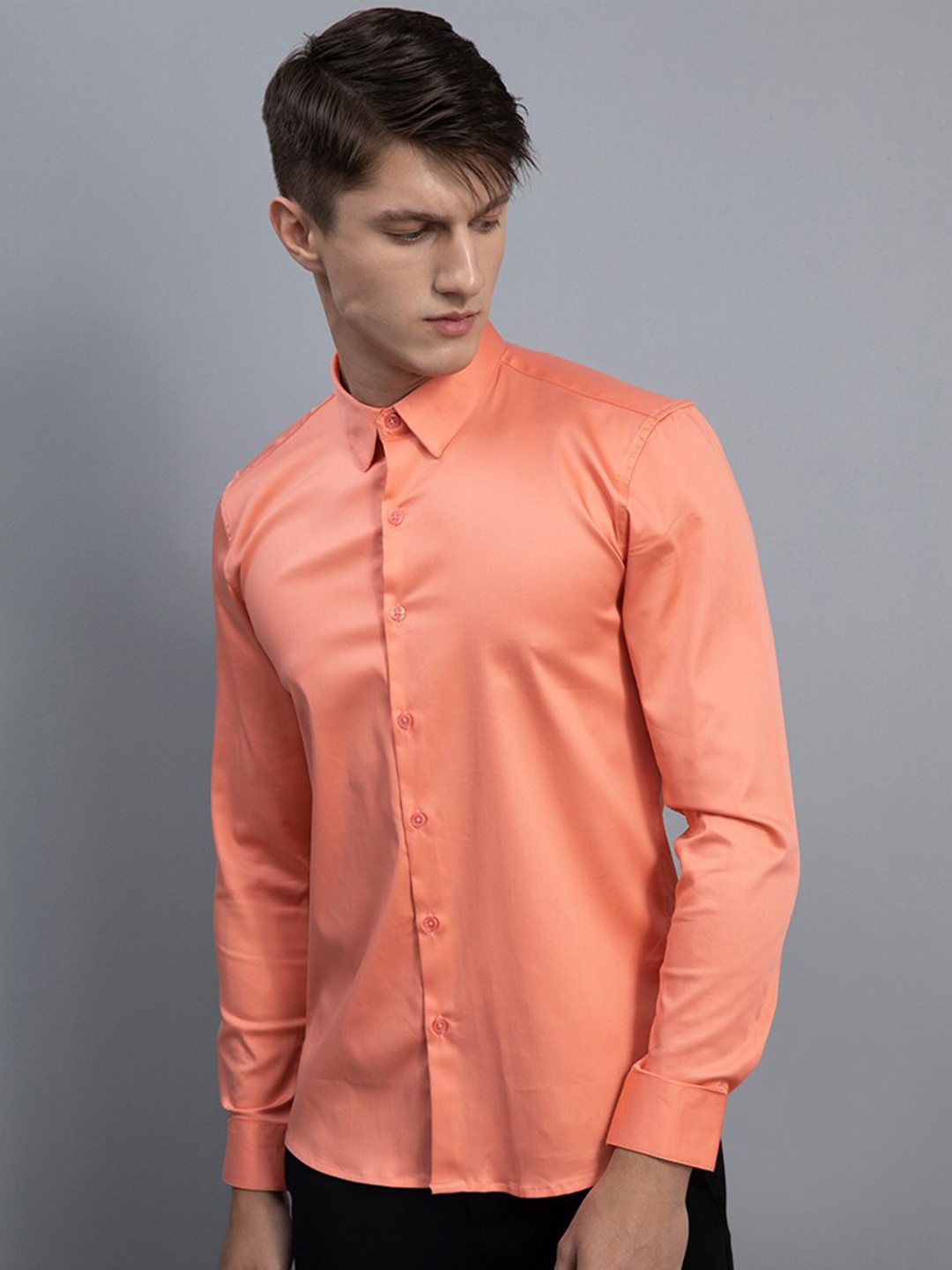 

Snitch Classic Slim Fit Opaque Cotton Casual Shirt, Peach