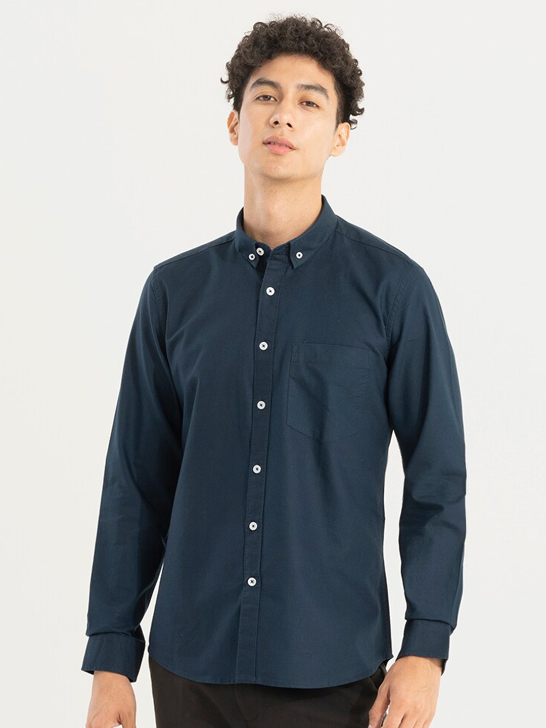 

Snitch Navy Blue Classic Slim Fit Button-Down Collar Casual Cotton Shirt
