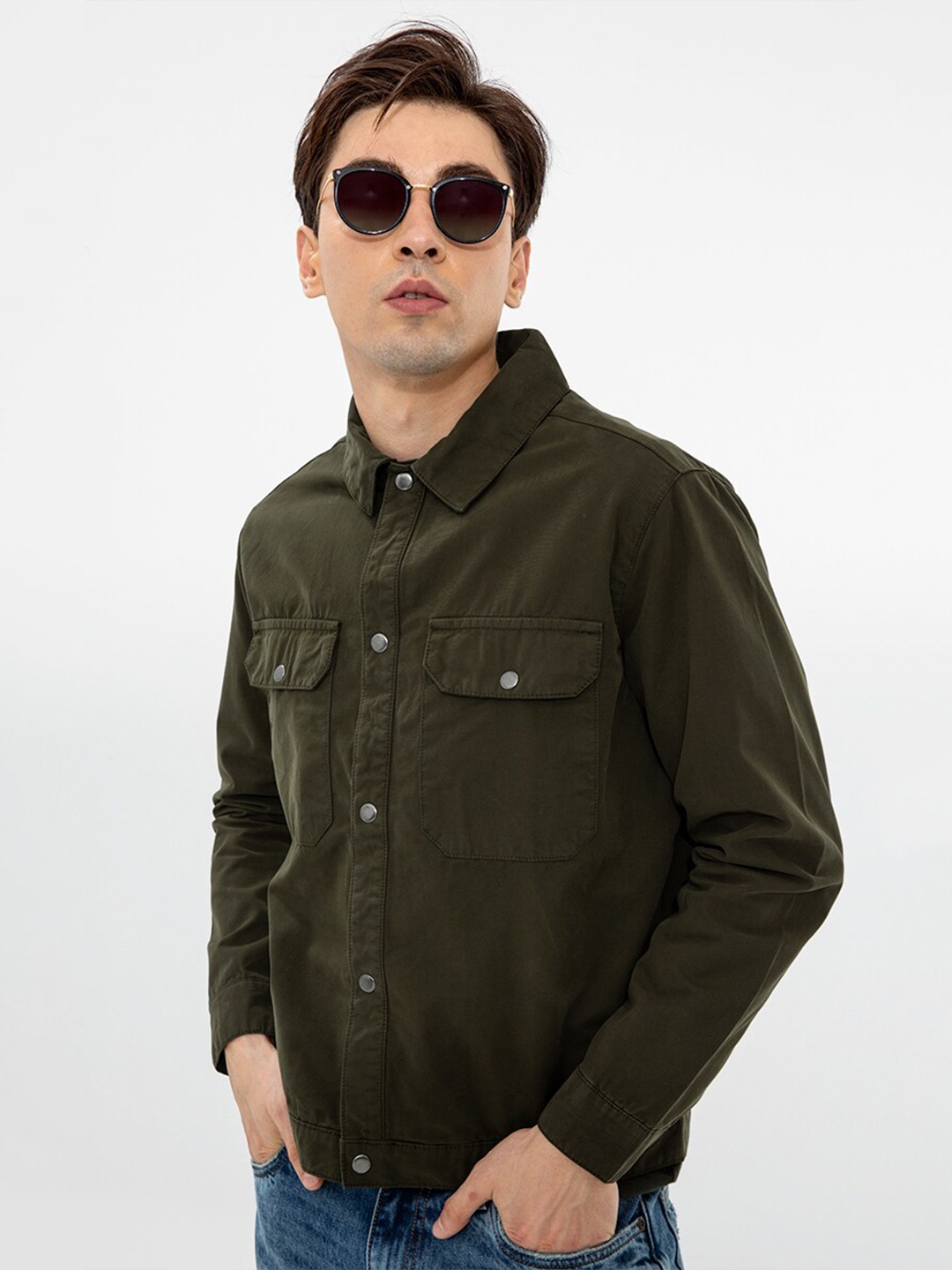 

Snitch Men Classic Cotton Casual Shirt, Olive