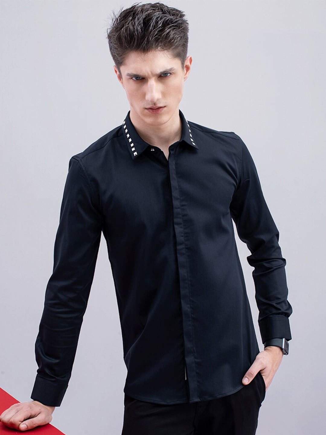 

Snitch Men Classic Slim Fit Cotton Casual Shirt, Navy blue