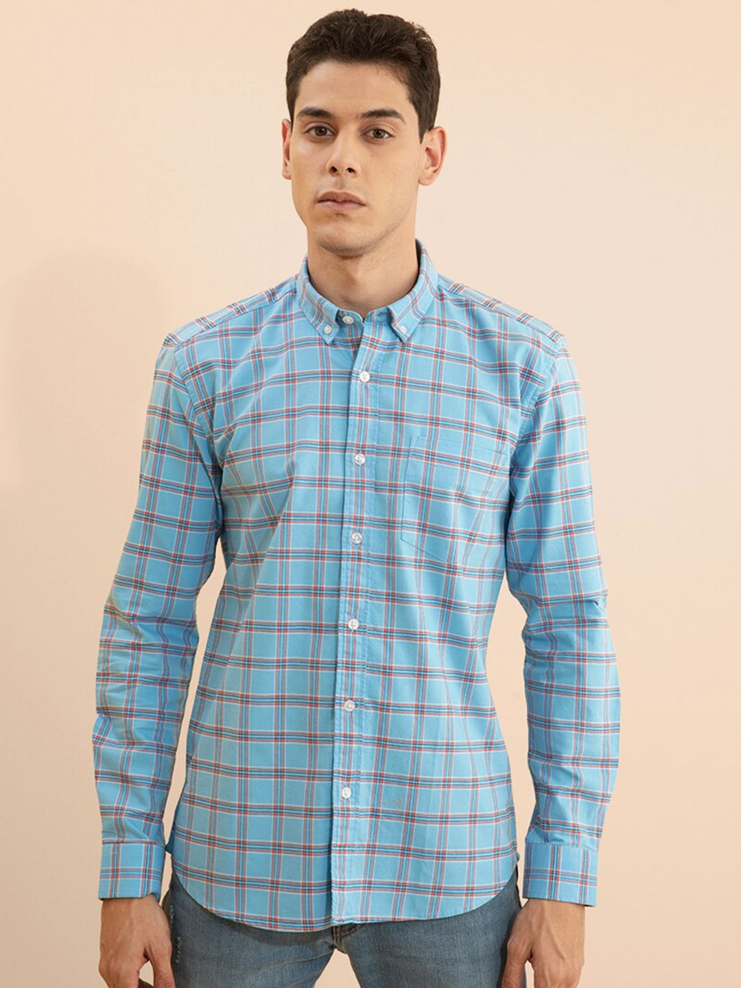 

Snitch Classic Slim Fit Opaque Checked Casual Shirt, Blue