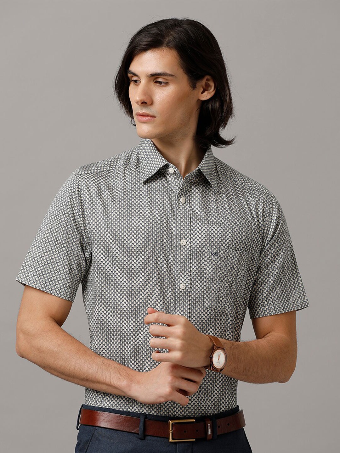 

Aldeno Comfort Micro Ditsy Printed Pure Cotton Casual Shirt, Black