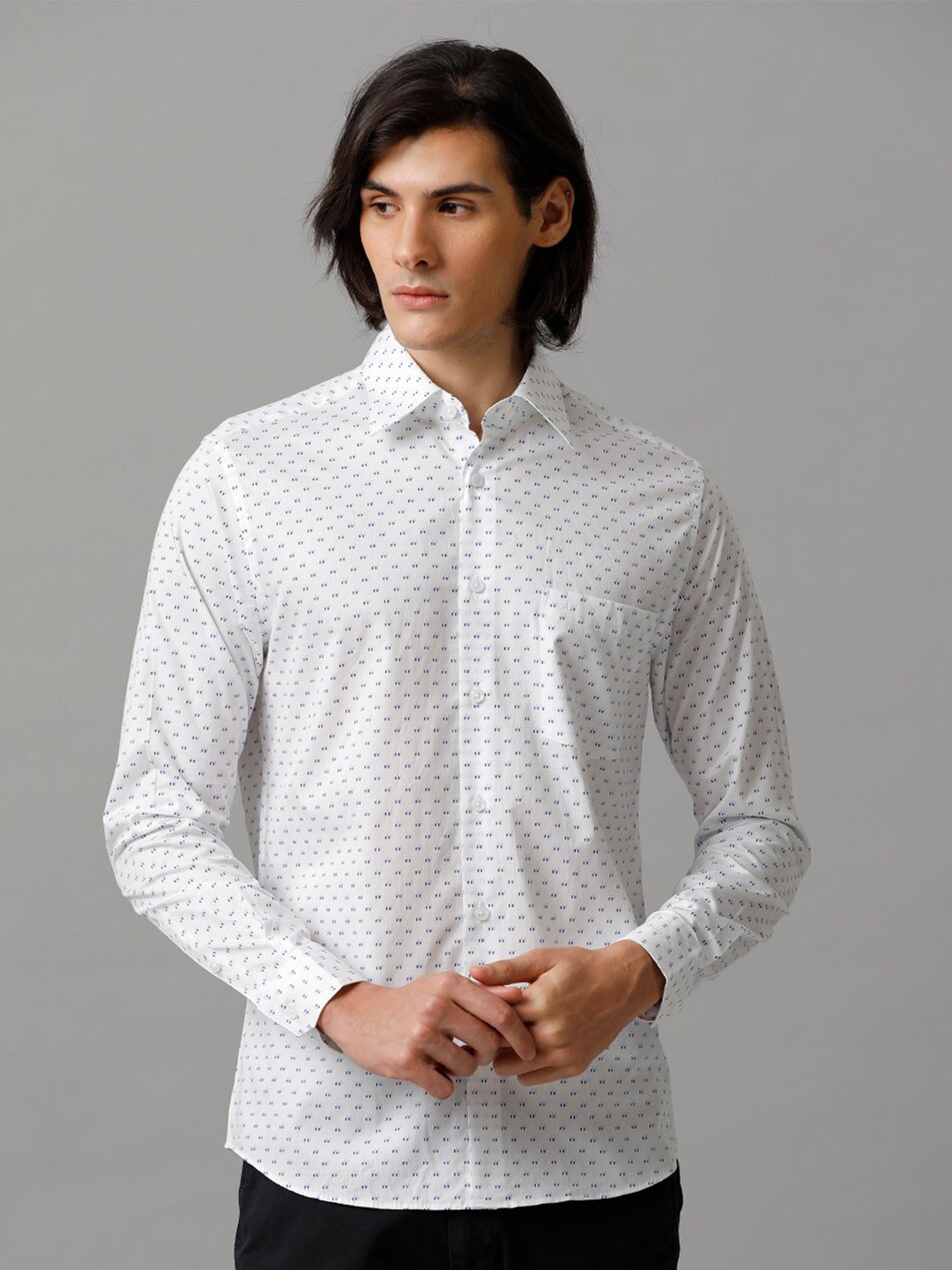 

Aldeno Comfort Micro Ditsy Printed Cotton Formal Shirt, White