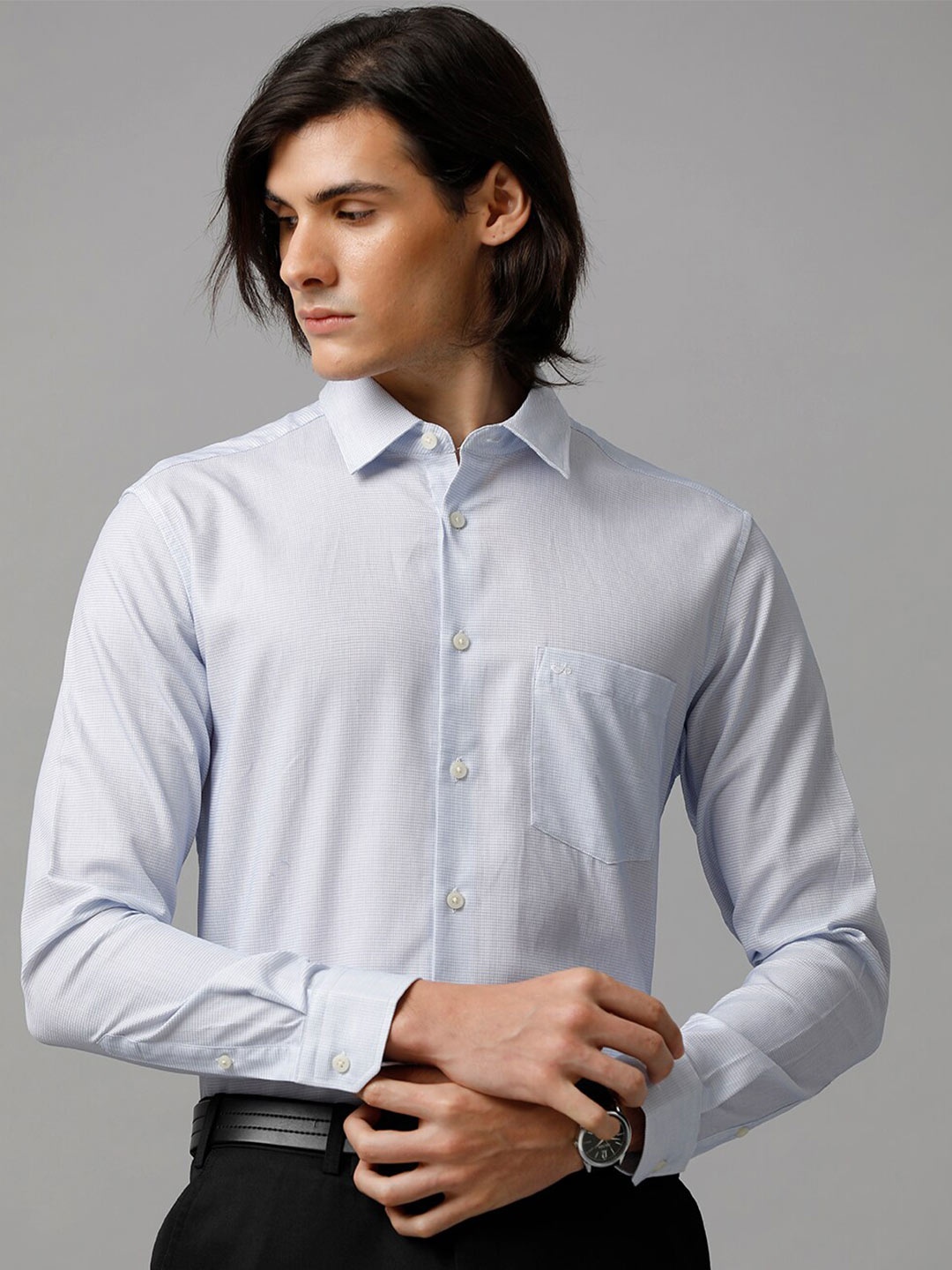 

Aldeno Comfort Self Design Cotton Formal Shirt, Blue