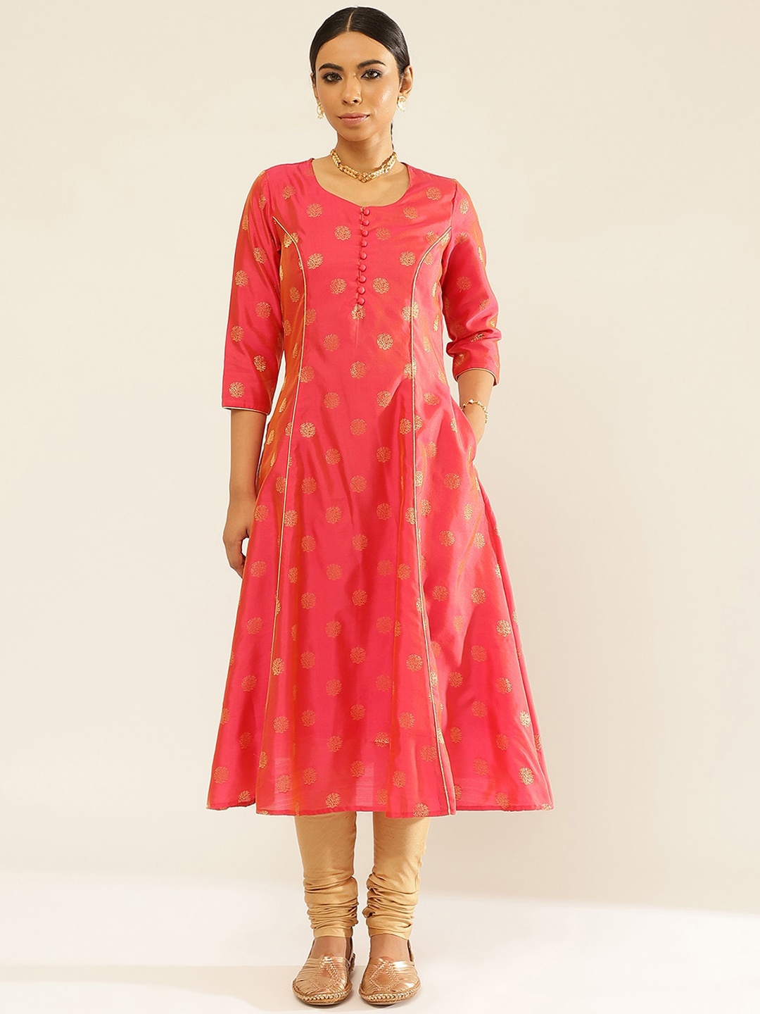 

Abhishti Ethnic Printed A-Line Kurta With Churidar, Pink