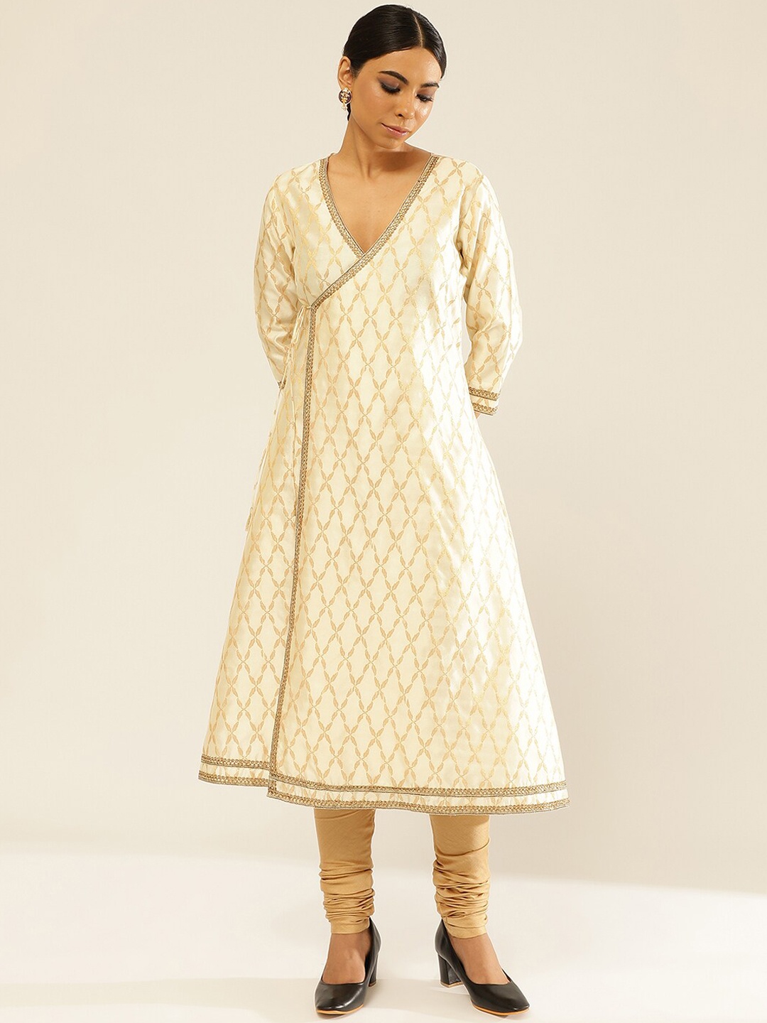 

Abhishti Ethnic Printed Angrakha A-Line Kurta With Churidar, White