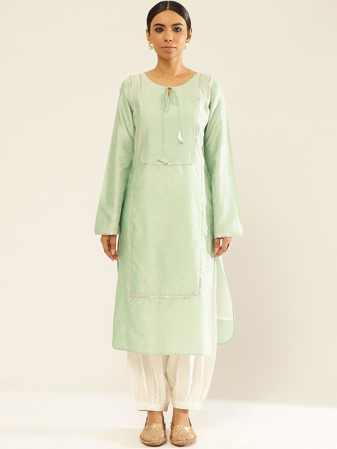 

Abhishti Tie-Up Neck Gotta Patti Kurta With Salwar, Green