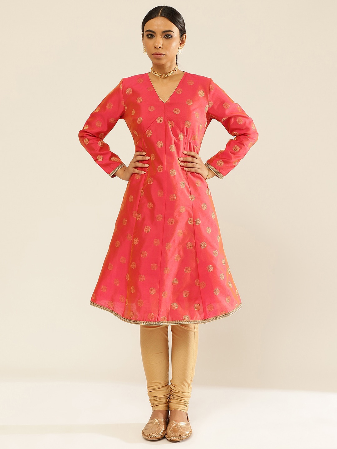 

Abhishti Women Pink Ethnic Motifs Regular Kurta with Churidar