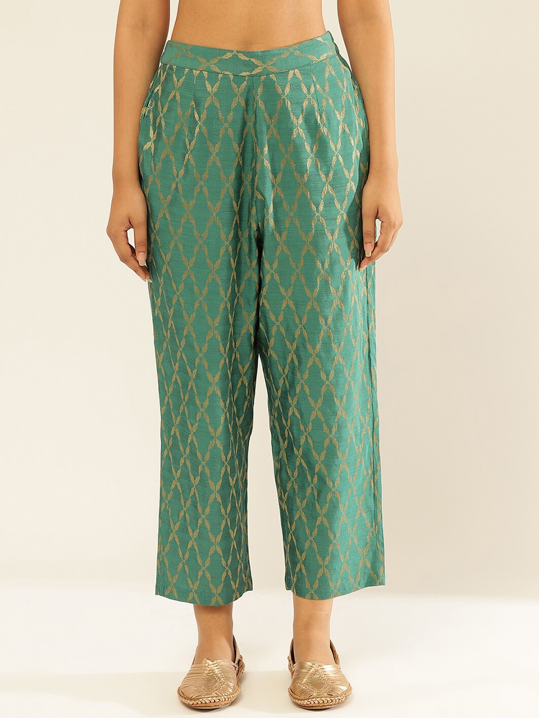 

Abhishti Women Ethnic Motifs Printed Trousers, Green