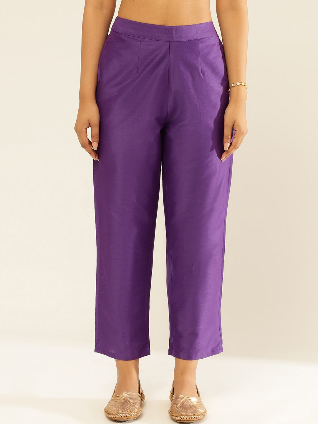 

Abhishti Women Straight-Fit Mid-Rise Regular Trousers, Purple