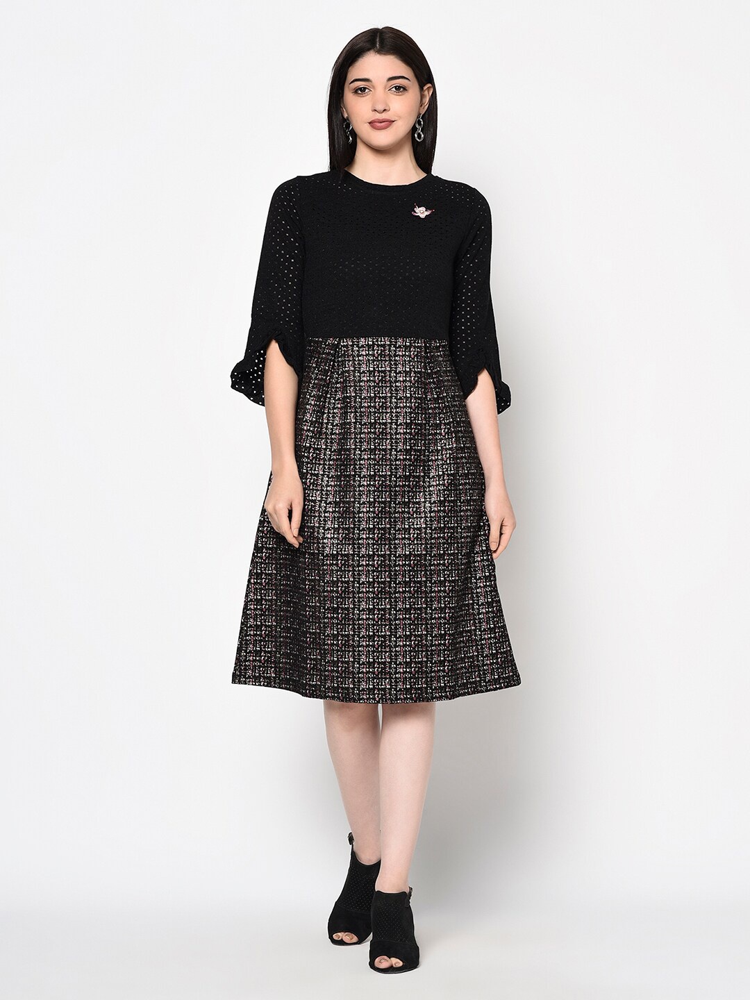 

Miss Grace Self Design A-Line Dress, Black