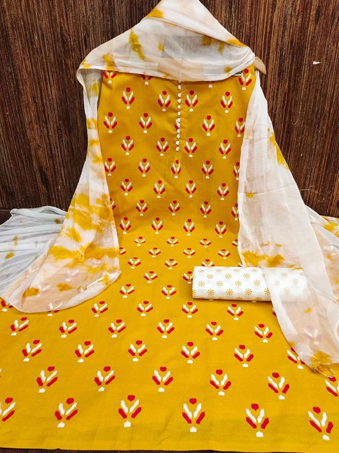 

KALINI Ethnic Motif Printed Unstitched Dress Material, Yellow