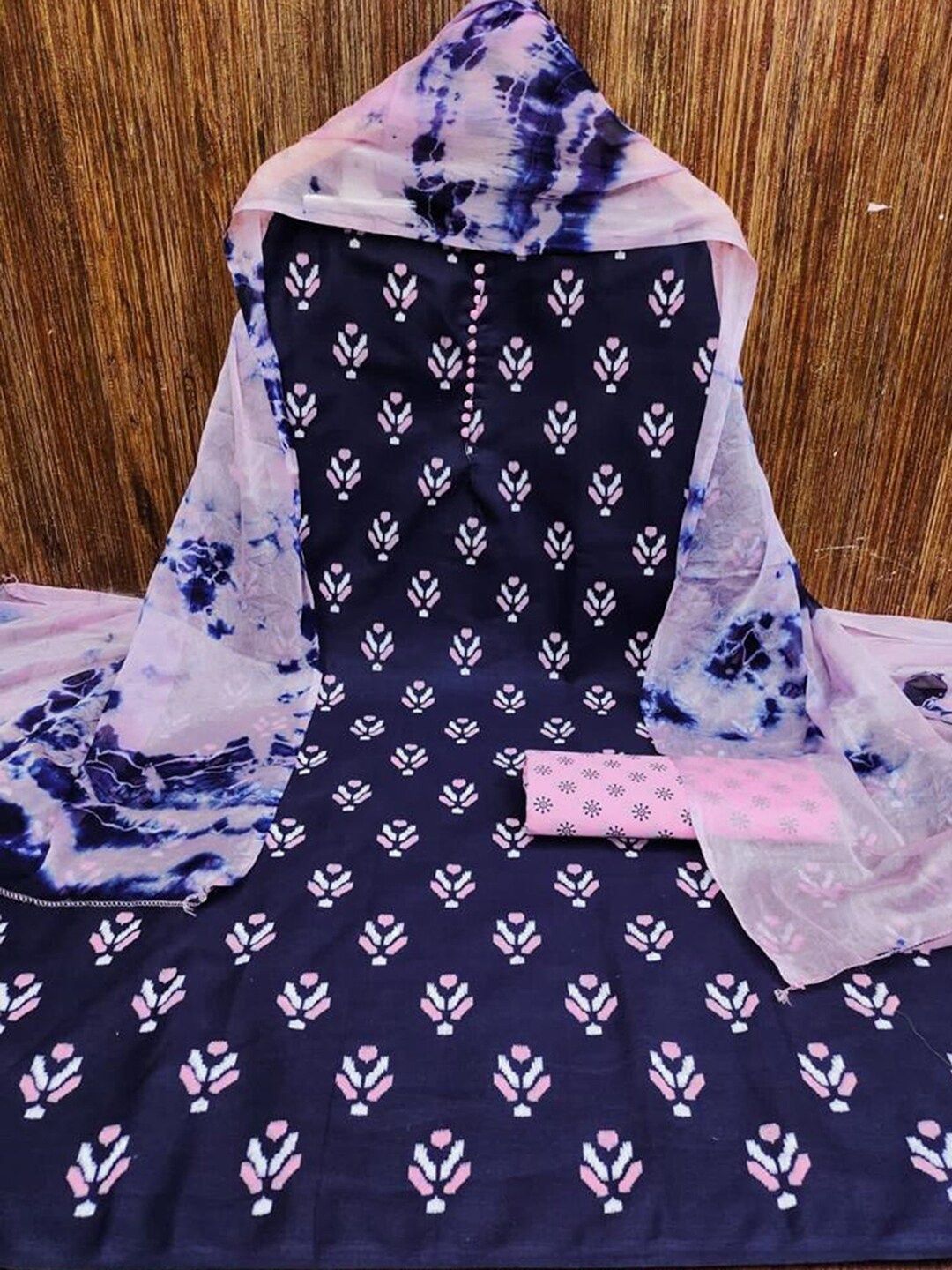 

KALINI Ethnic Motif Printed Unstitched Dress Material, Blue
