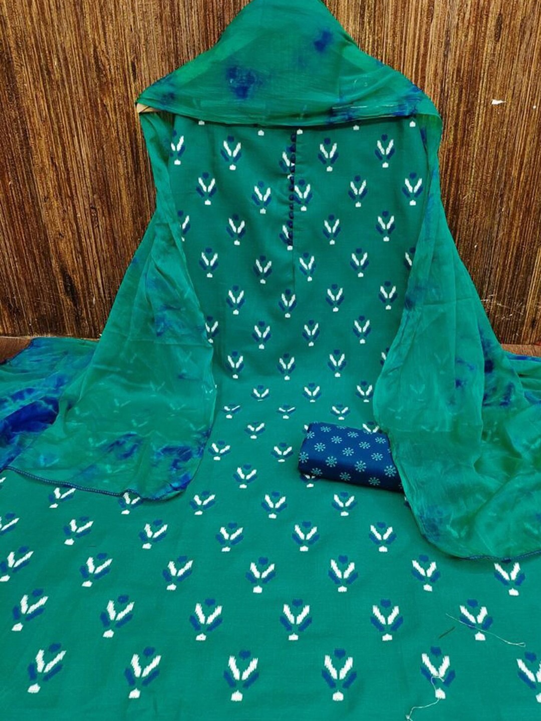 

KALINI Ethnic Motif Printed Unstitched Dress Material, Green