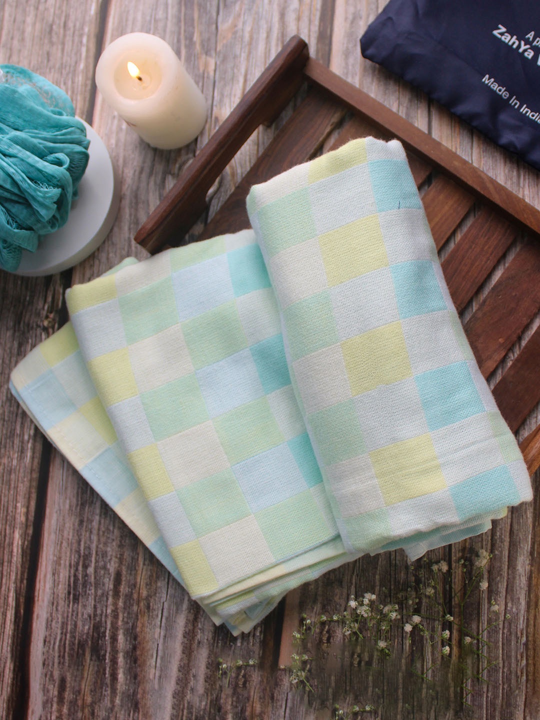 ZAHYA Green Zero Twist Twin Layer Pure Cotton Bath Towel