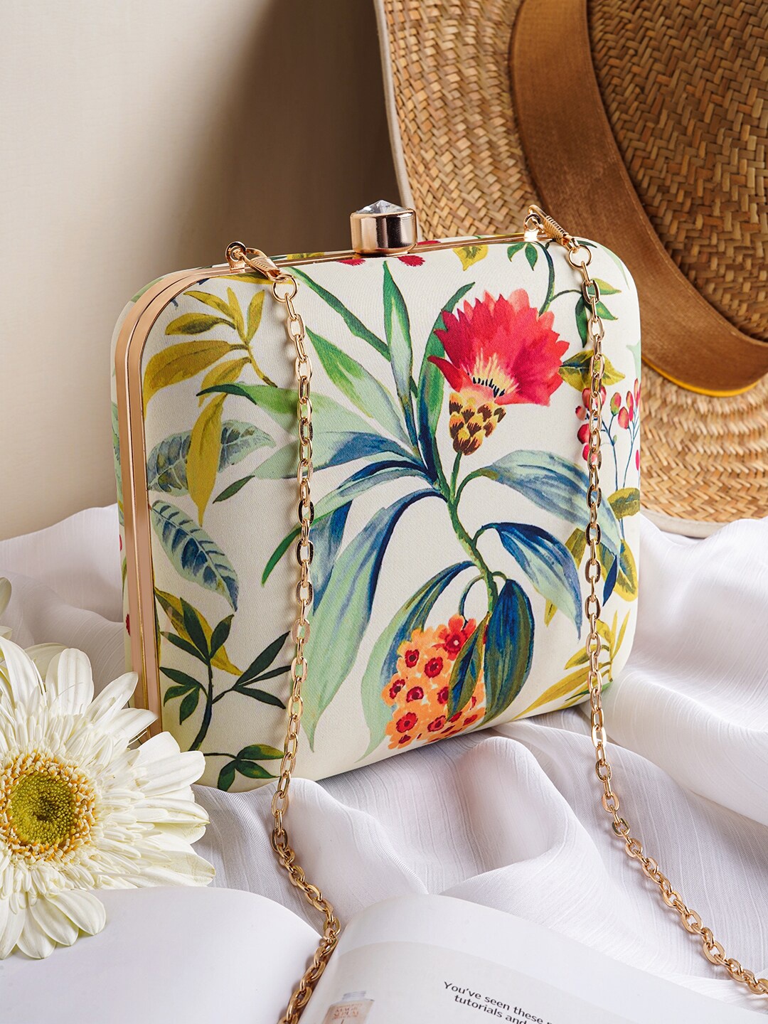 

JOKER & WITCH Floral Printed Box Clutch, White