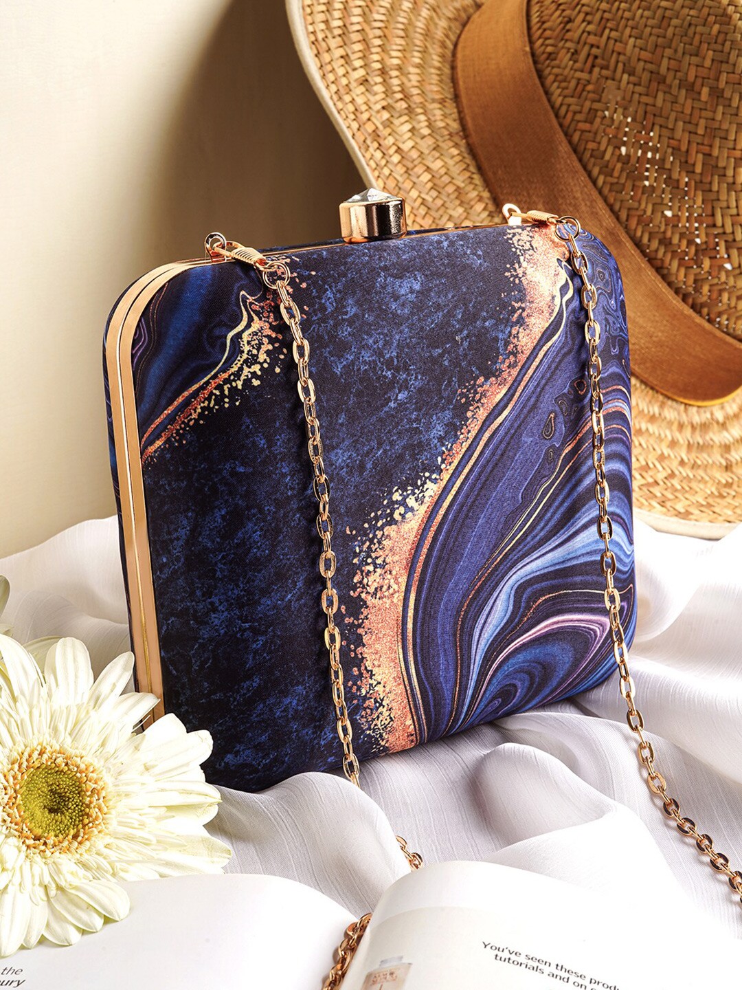 

JOKER & WITCH Abstract Printed Box Clutch, Navy blue